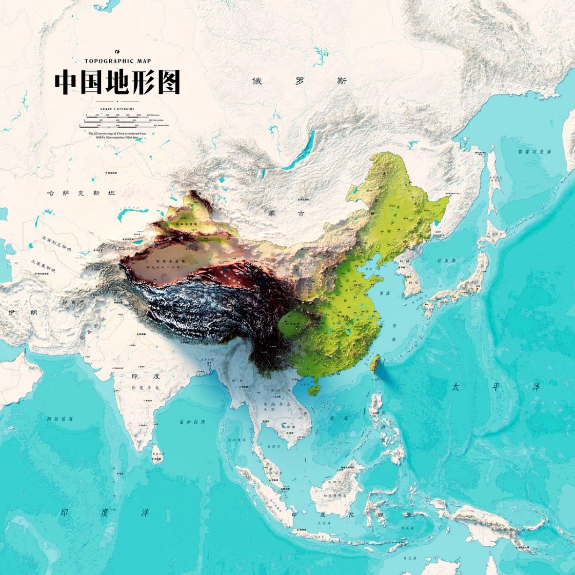 中国和世界的地形地貌,超高清地图合集!